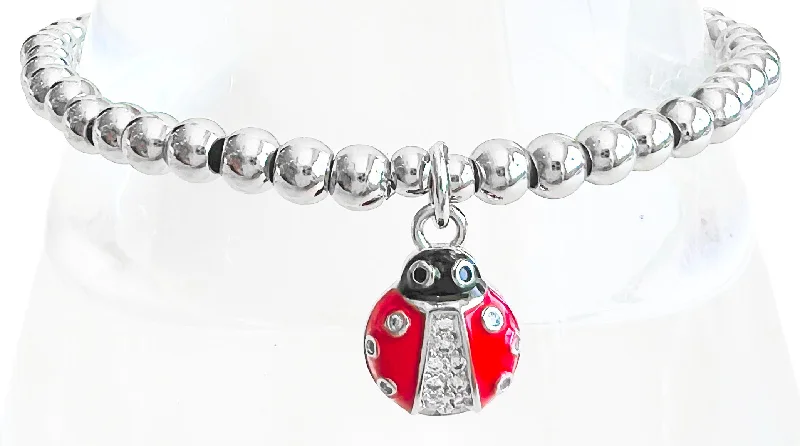 CZ Micropave Ladybug Stretch Bracelet