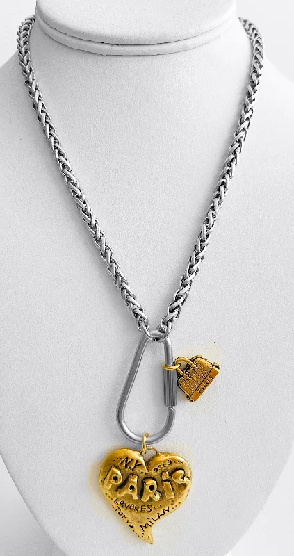 Chunky Paris Heart Two Tone Necklace