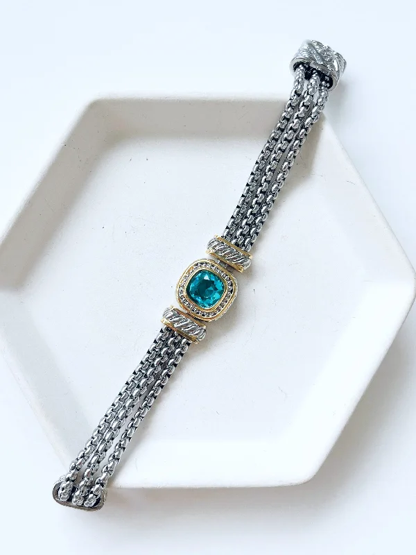 Stone Box Chain Two Tone Bracelet - Blue