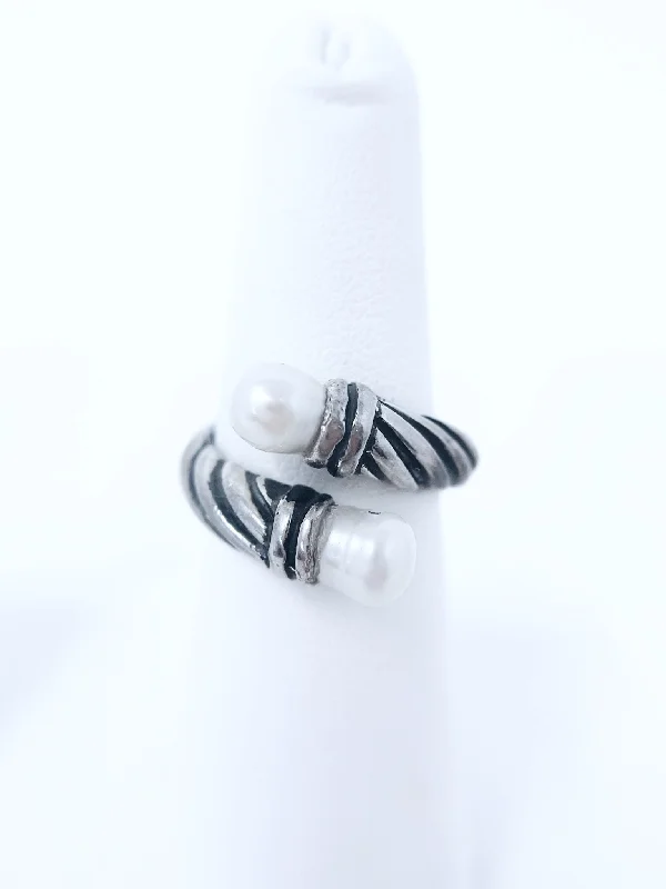 Sterling Silve Cable Pearl Tip Ring