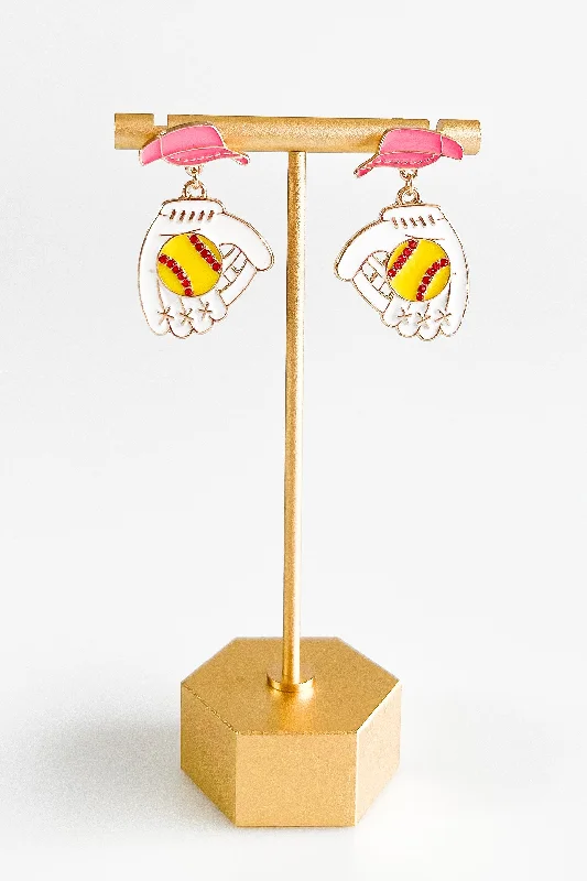 Softball Enamel Drop Earrings - Pink