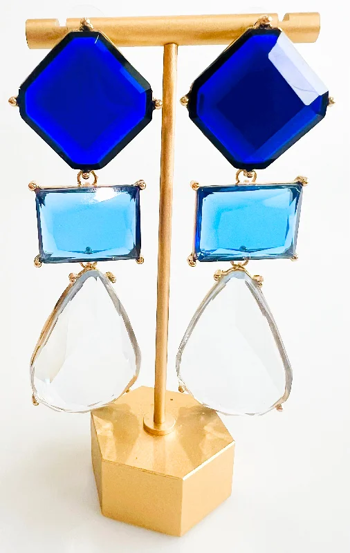 Square & Teardrop Earrings-Sapphire