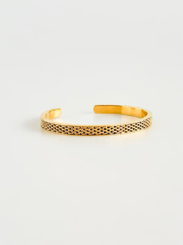 Stainless Steel Textured Cuff Bracelet - Gold