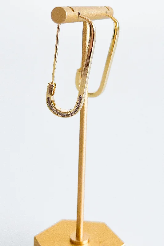 Thin Gold Dipped CZ Paperclip Earring