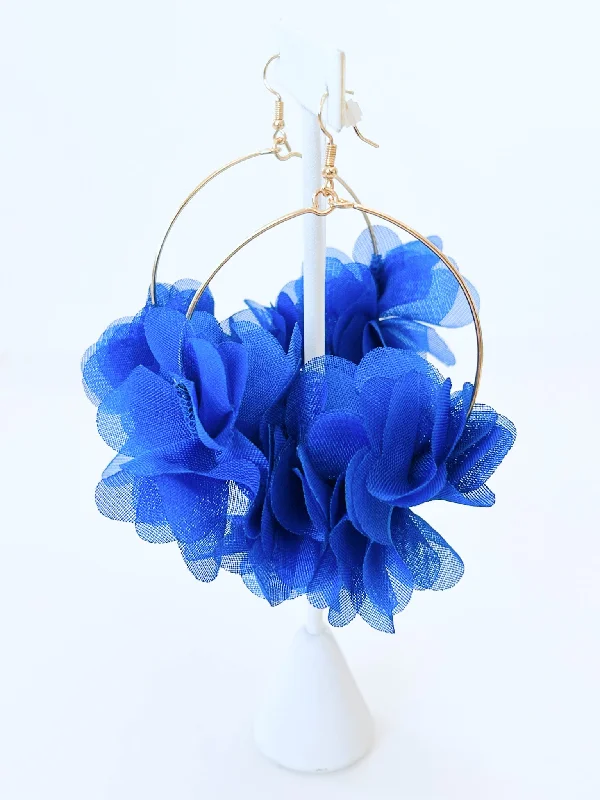 Ruffle Flower Earrings - Blue