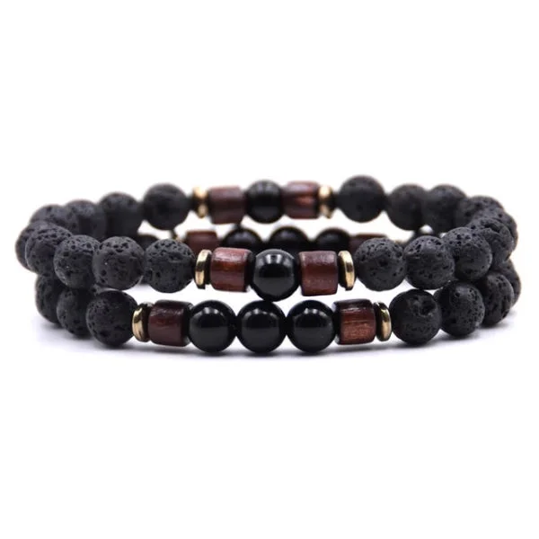 Classy Men Beaded Black Wooden Bracelet Set