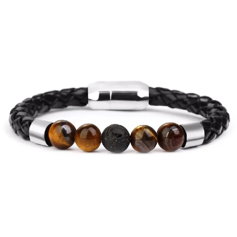 Classy Men Beaded Leather Bracelet