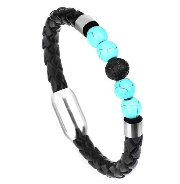 Classy Men Beaded Leather Bracelet