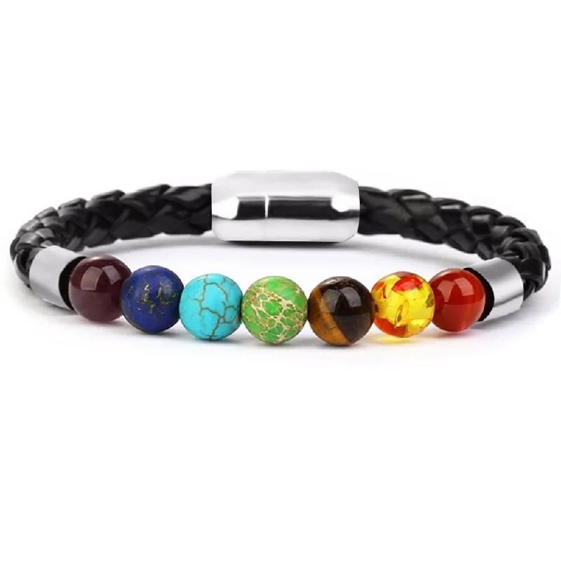 Classy Men Beaded Leather Bracelet