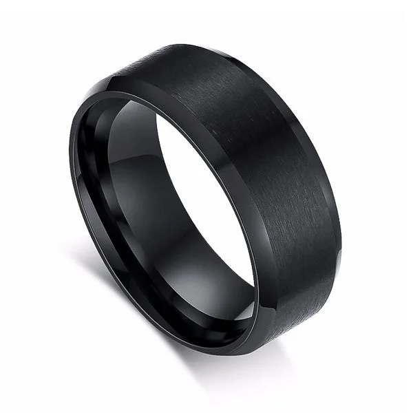 Classy Men Simple Black Band Ring