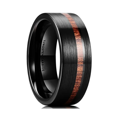 Classy Men Black Brushed Koa Wood Ring