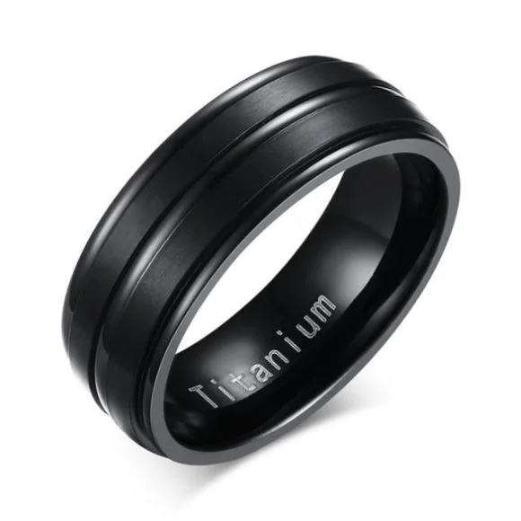 Classy Men Black Channeled Titanium Ring