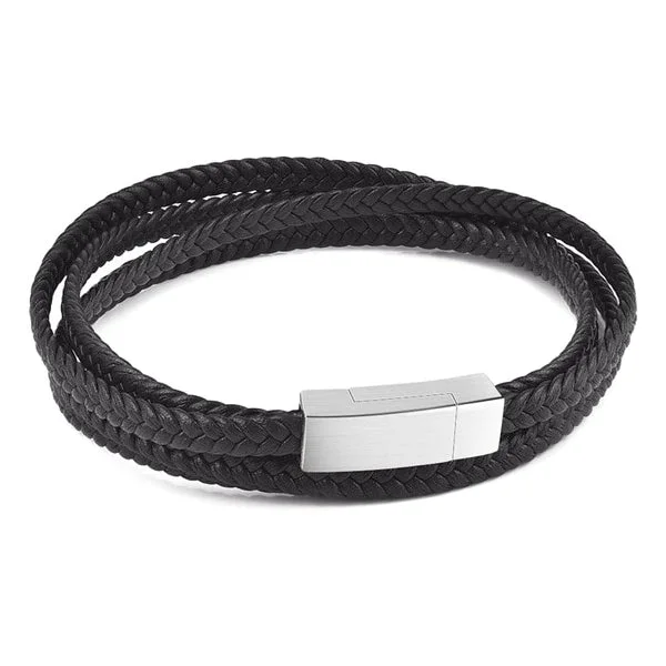 Classy Men Black Multi-Layer Braided Leather Bracelet