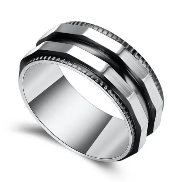 Classy Men Black & Silver Dual Titanium Ring