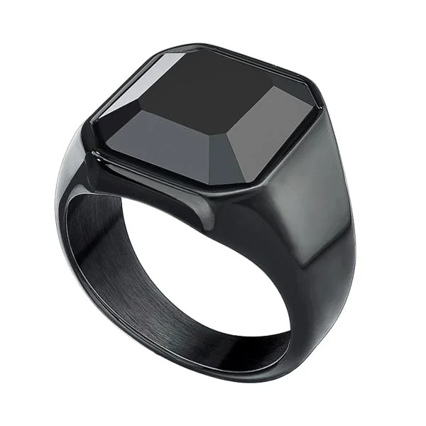 Classy Men Black Square Signet Ring