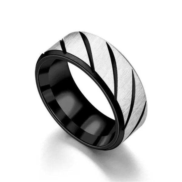 Classy Men Black Striped Stainless Steel Ring