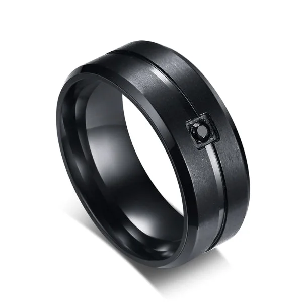 Classy Men Black CZ Titanium Ring