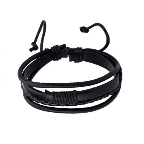 Classy Men Black Triple Leather Bracelet