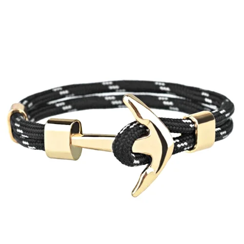 Classy Men Black White Gold Anchor Bracelet