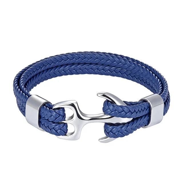 Classy Men Blue & Silver Anchor Bracelet