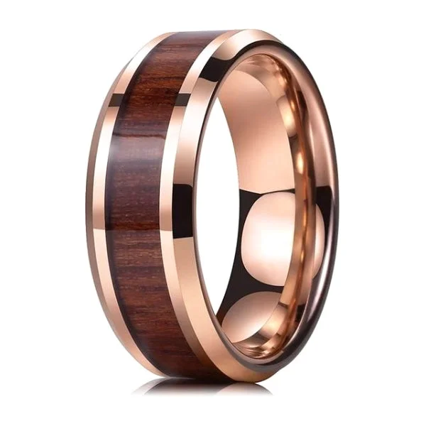 Classy Men Gold Koa Wood Inlay Ring