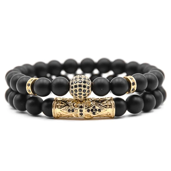 Classy Men Gold Matte Black Bracelet Set