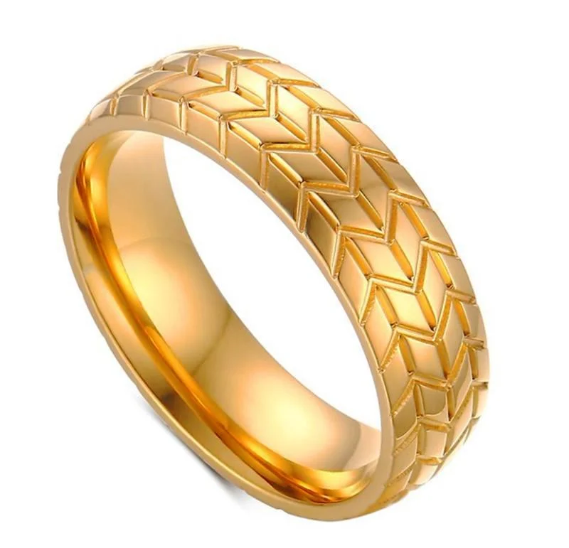 Classy Men Gold Tire Band Ring