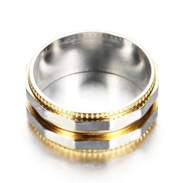 Classy Men Gold & Silver Dual Titanium Ring