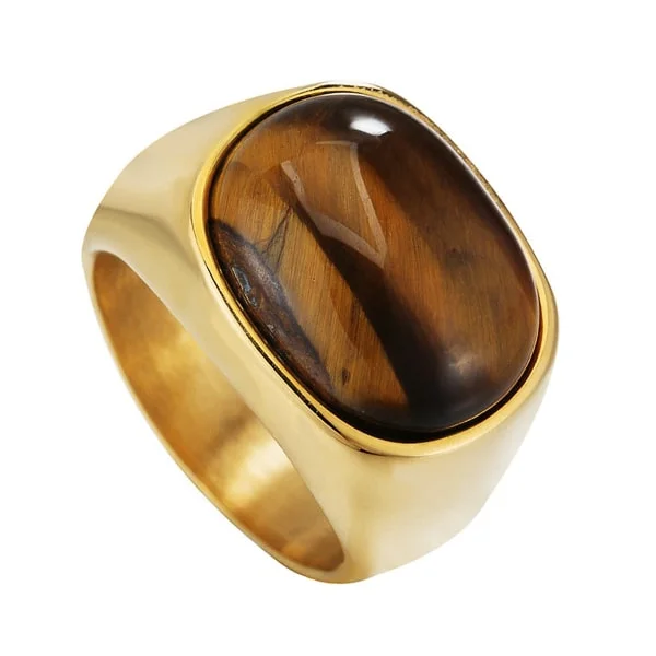 Classy Men Gold Oval Tiger Eye Ring