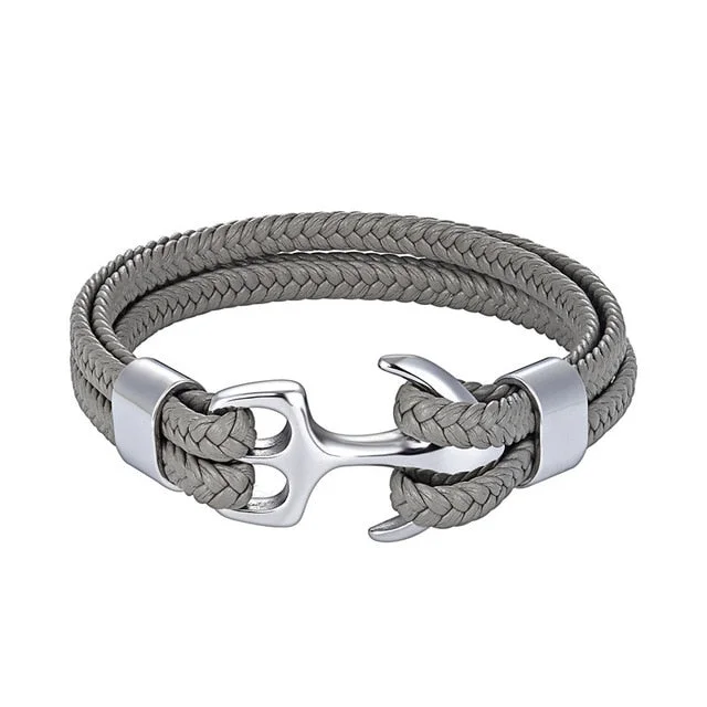 Classy Men Grey & Silver Anchor Bracelet