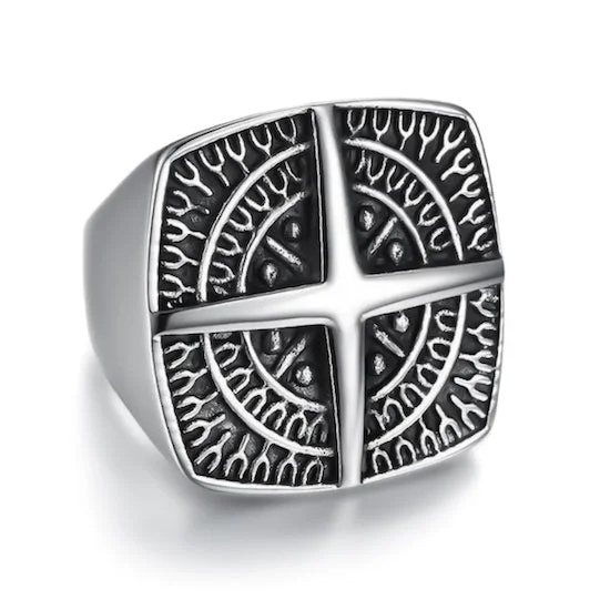 Classy Men Large Compass Signet Ring