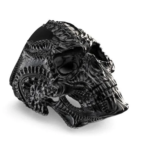 Classy Men Large Skull Ring Black