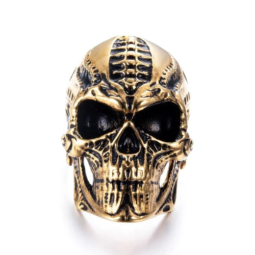 Classy Men Large Skull Ring Gold