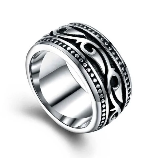 Classy Men Large Steel Tribal Ring