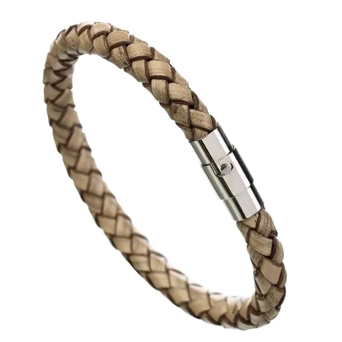 Classy Men Magnetic Leather Bracelet Beige