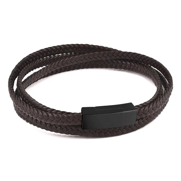 Classy Men Brown Multi-Layer Braided Leather Bracelet