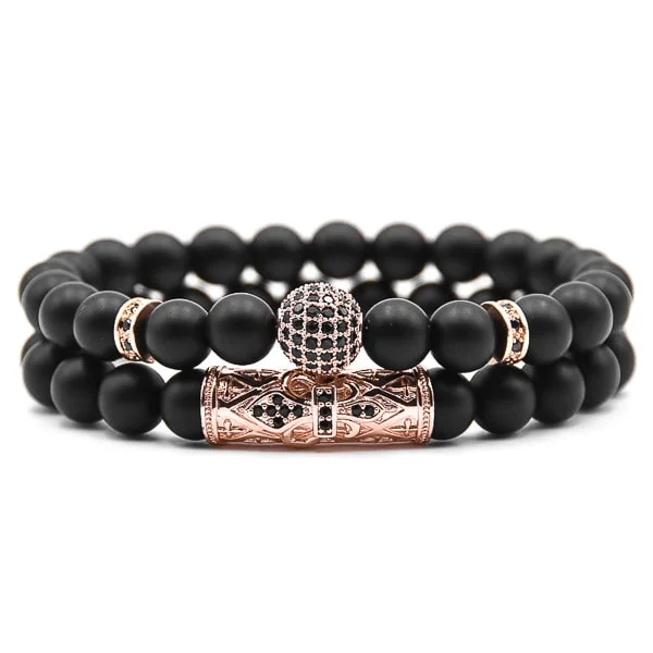 Classy Men Rose Gold Matte Black Bracelet Set