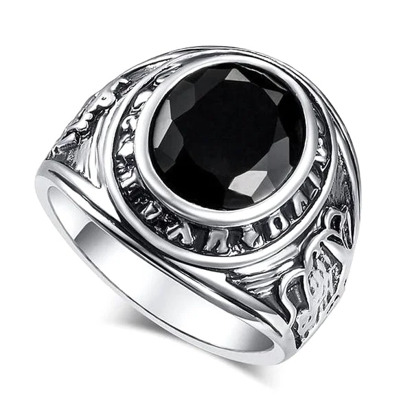 Classy Men Silver Black Stone Ring