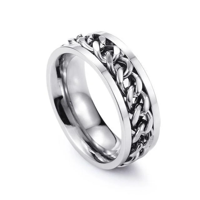 Classy Men Silver Chain Band Ring