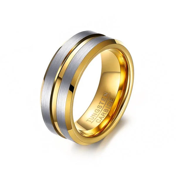 Classy Men Silver & Gold Channeled Tungsten Ring