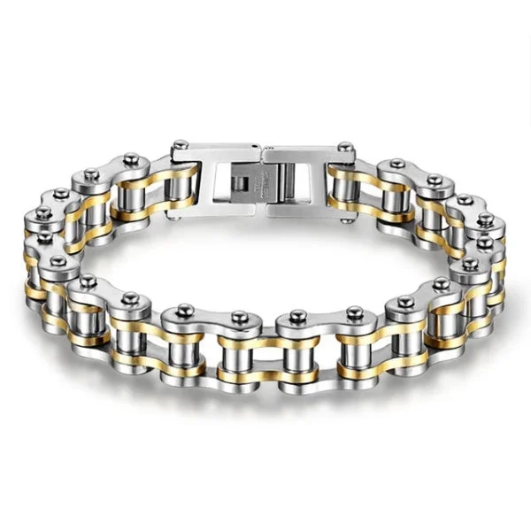 Classy Men Silver Gold Steel Biker Chain Bracelet