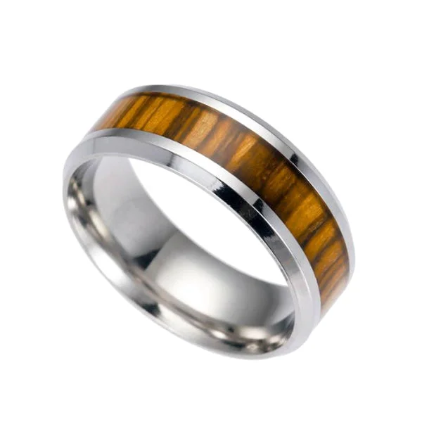 Classy Men Silver Light Wood Inlay Ring