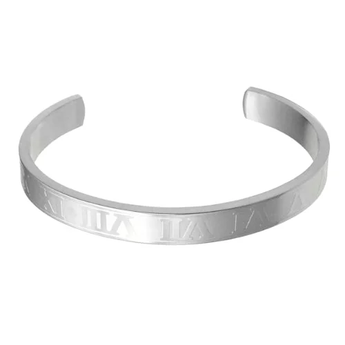 Classy Men Silver Roman Numeral Cuff Bracelet