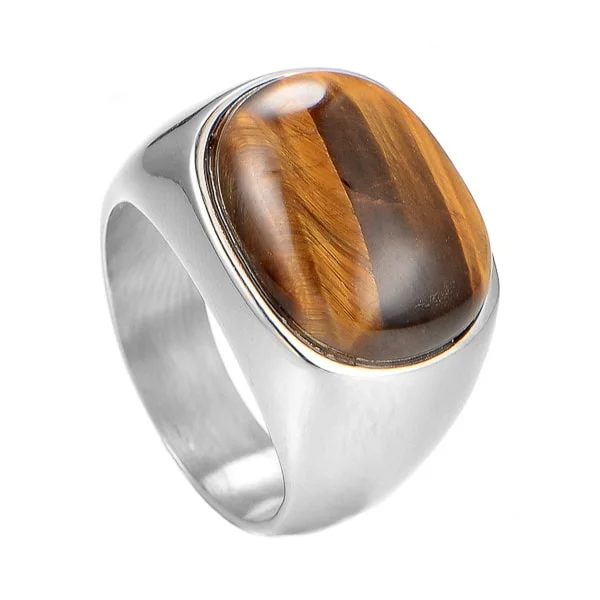 Classy Men Silver Oval Tiger Eye Ring