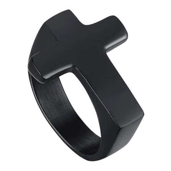 Classy Men Simple Black Cross Ring