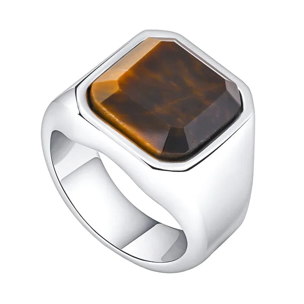 Classy Men Square Brown Tiger Eye Ring