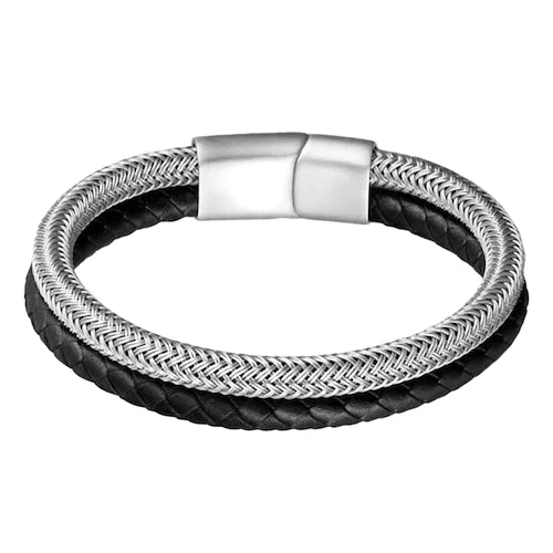 Classy Men Stainless Steel Leather Band Bracelet