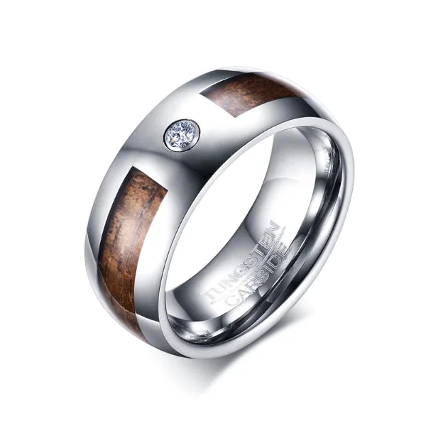 Classy Men CZ Wood Inlay Ring