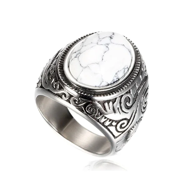 Classy Men White Marble Stone Ring