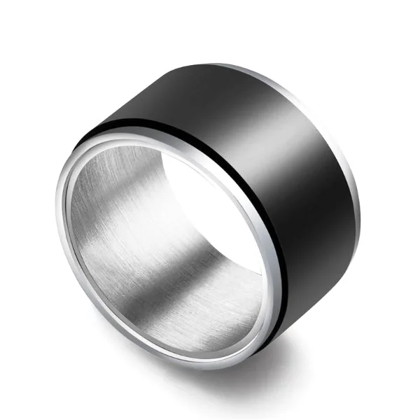 Classy Men Wide Matte Black Band Ring